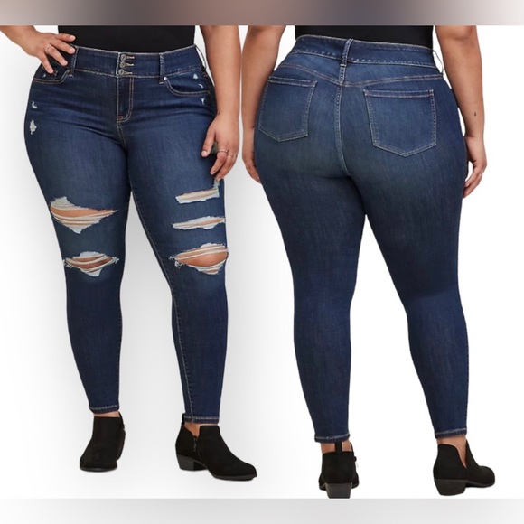 Torrid Jegging Super Soft Distressed Blue Jeans Extra Tall - Picture 2 of 14